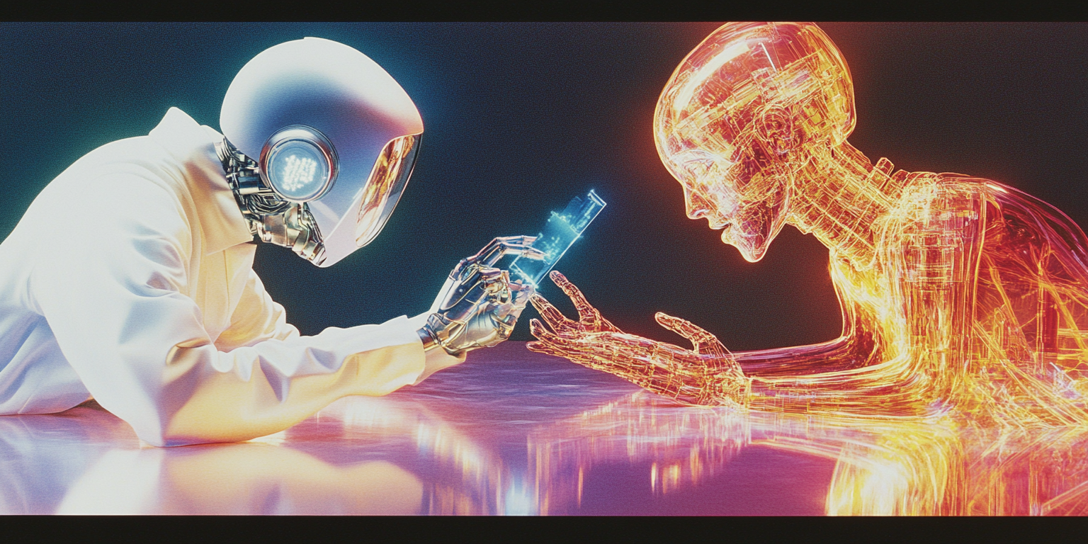 Minimal scene showing a document icon converting into an audio waveform representing an AI voiced tutorial.