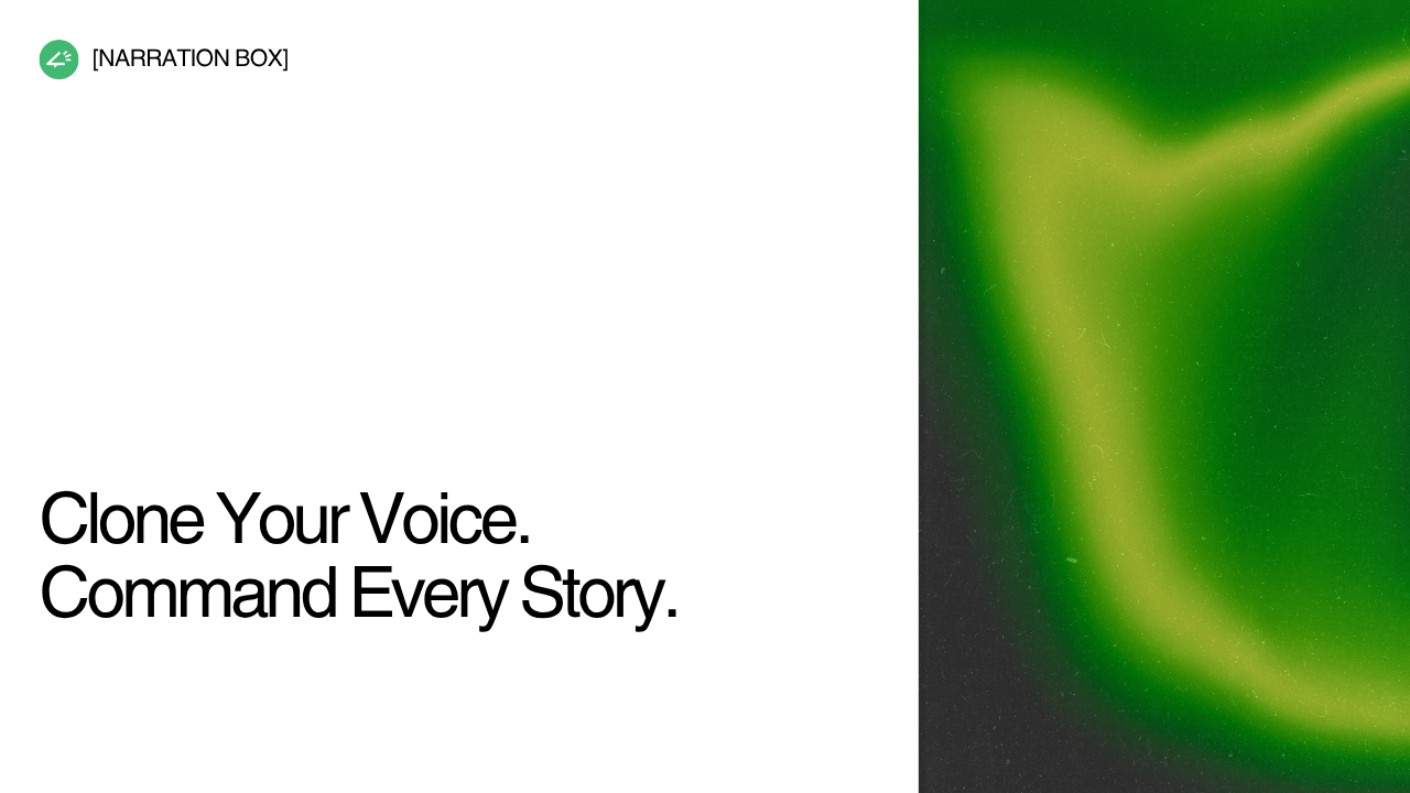 Narration Box voice cloning studio interface showing cloned voice tab for history YouTube channel narration workflow