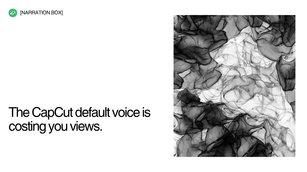 CapCut timeline with imported Narration Box AI voiceover track for TikTok video, showing audio waveform, caption sync, and 9:16 export settings for short form content creators