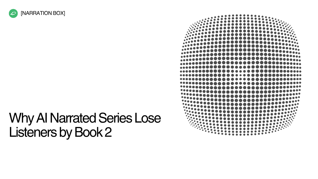 Narration Box studio showing Enbee V2 voices Ivy, Lenora, and Harvey set up for consistent character voices across a multi book audiobook series